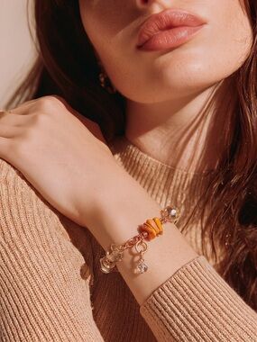 Copper Charm Bracelet with Amber Beads - Women Jewelry☑️